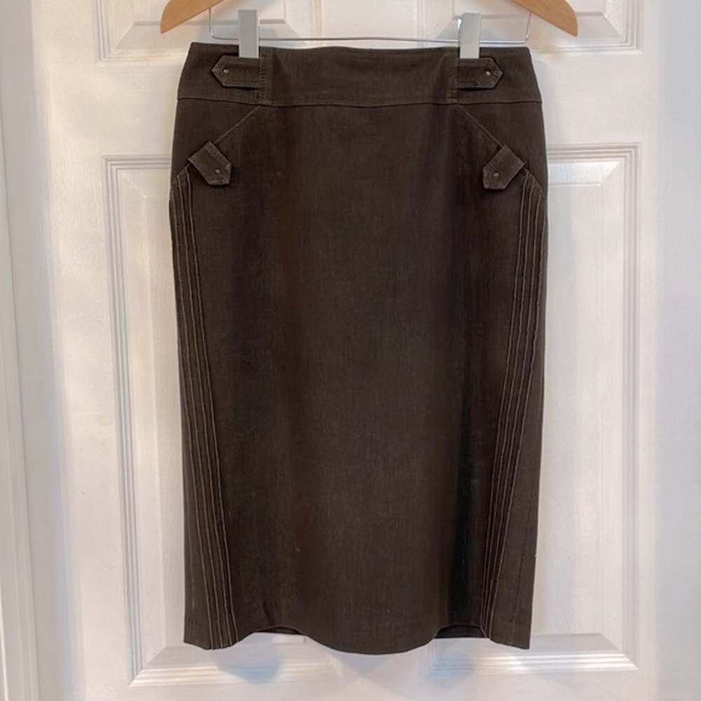 ★ Vintage Lucien Daunois | Mocha 1930s-1940s Midi Skirt with Piping ★